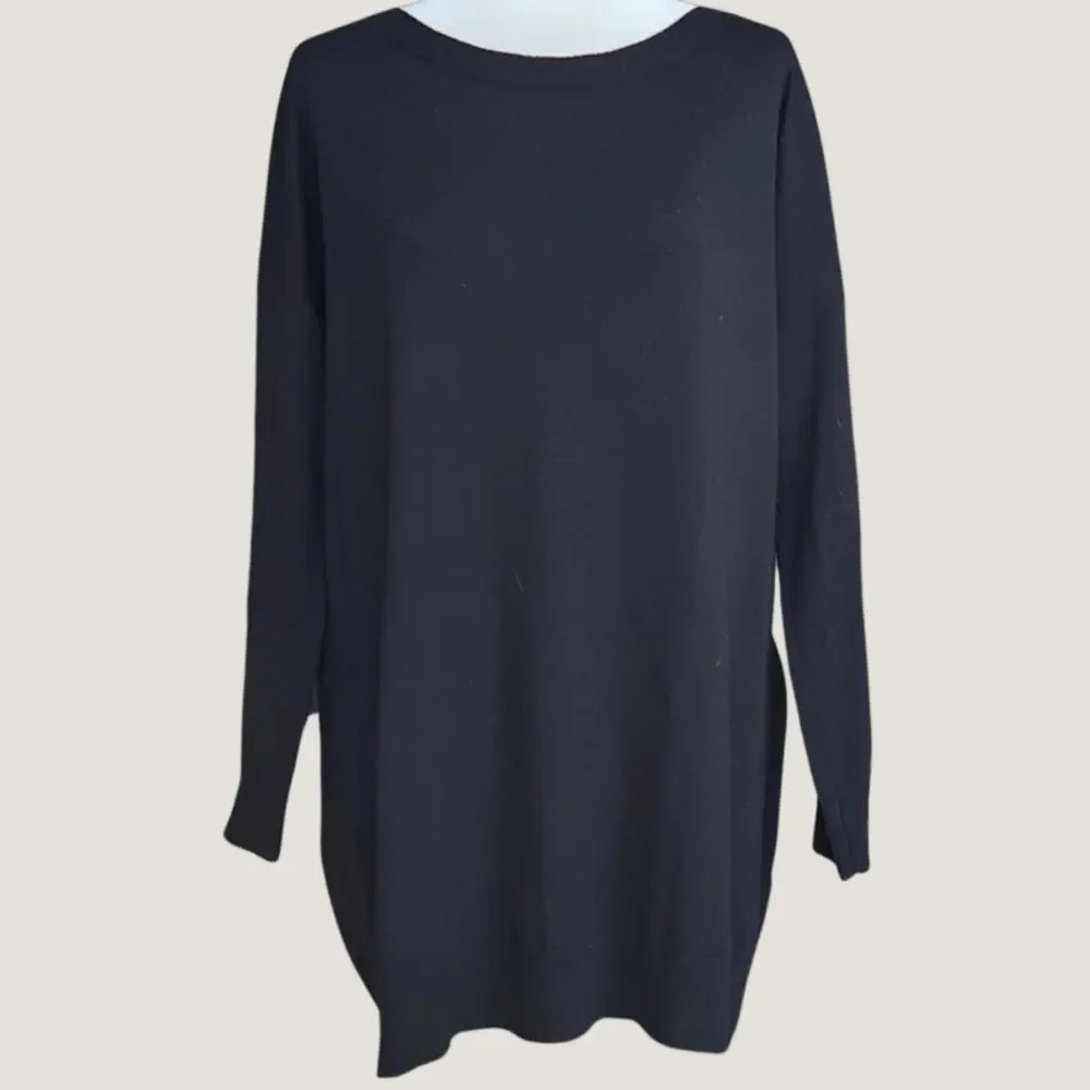 Eileen Fisher 100% Merino Wool Black Tunic Sweater | Women's M | Italian Yarn